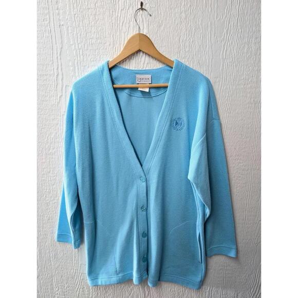 Vintage Jantzen Classic Turquoise Varsity Cardigan Pockets Preppy Size Large - Picture 1 of 6